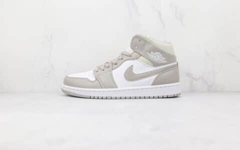 乔丹Air Jordan 1 Mid纯原版本中帮AJ1白灰麻布奶油篮球鞋原盒原标 货号：554724-082