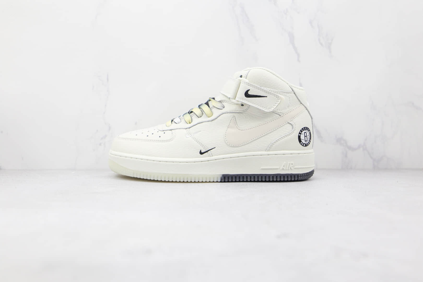 耐克Nike Air Force 1 Low '07纯原版本中帮空军一号米白黑色布鲁克林篮网城市限定板鞋内置气垫 货号：CT1989-117