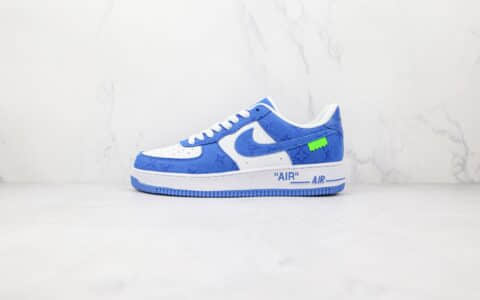 耐克Louis Vuitton x Nike Air Force 1 Low公司级版本路易威登联名空军一号LV板鞋白蓝色内置气垫 货号：LA2314-103