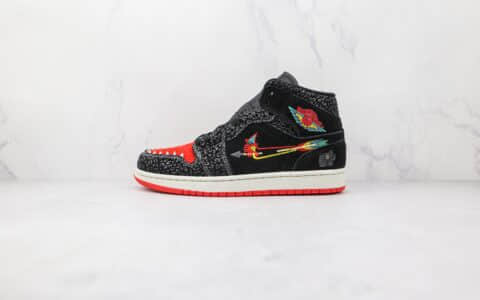 乔丹Air Jordan 1 Mid Siempre Familia纯原版本中帮aj1黑红色刺绣亡灵节板鞋原盒原标 货号：DN4901-001