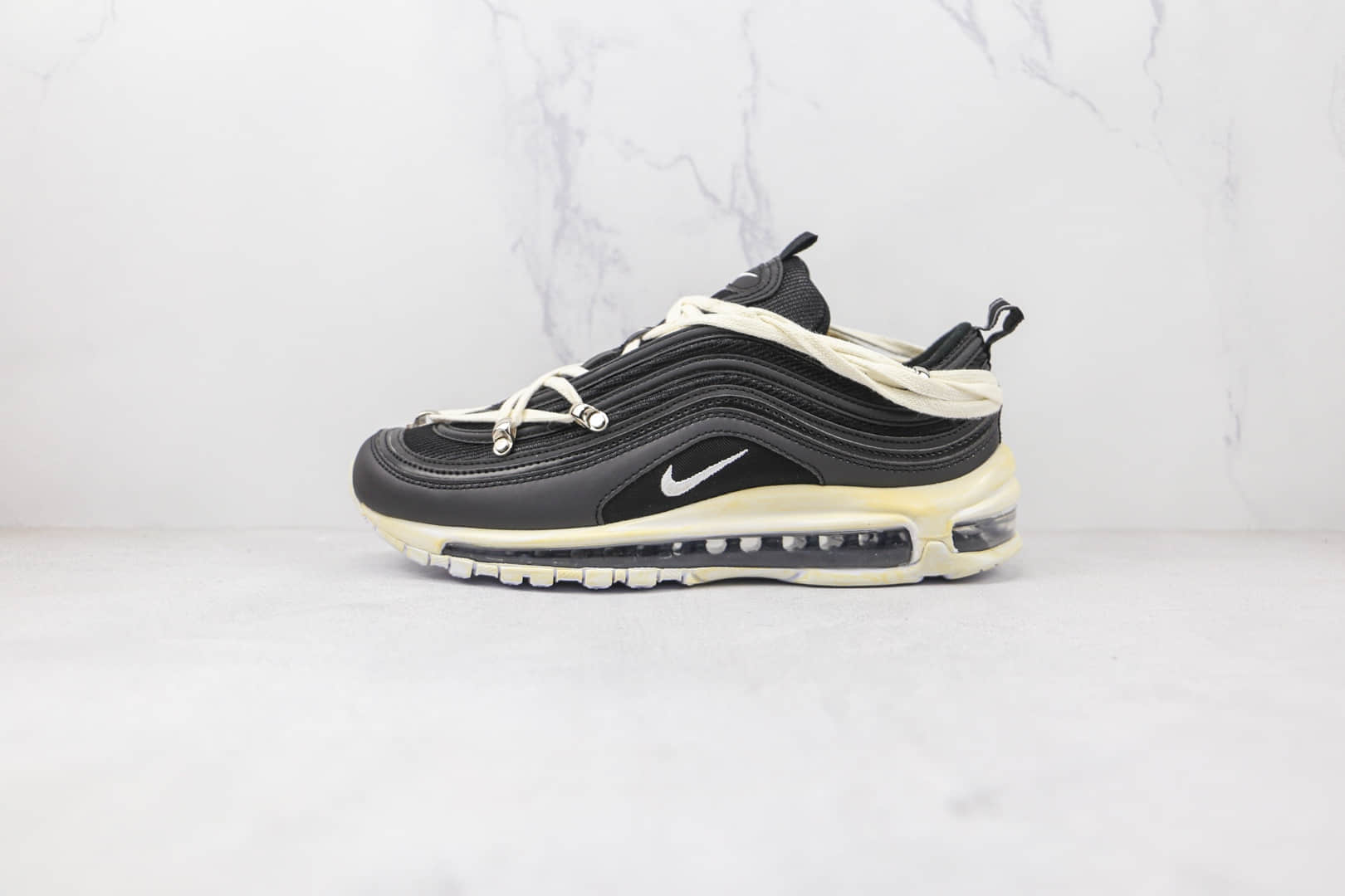 耐克Nike Air Max 97纯原版本黑白绑带Max97气垫鞋原楦头纸板打造 货号：921826-001