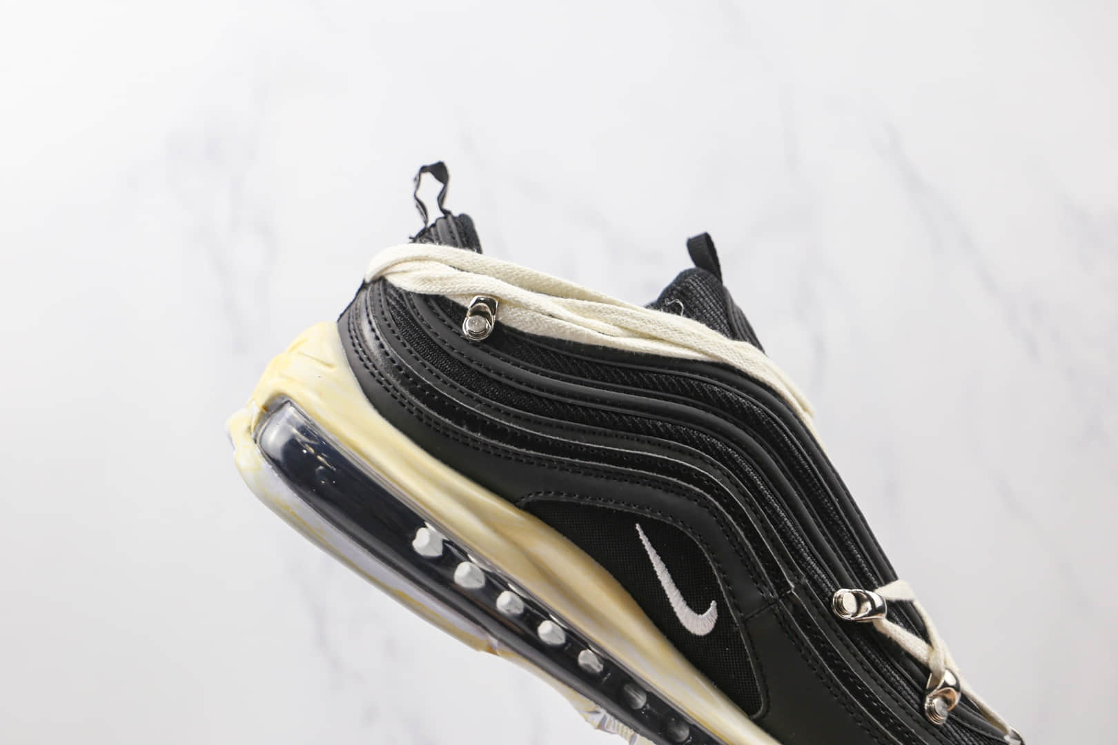 耐克Nike Air Max 97纯原版本黑白绑带Max97气垫鞋原楦头纸板打造 货号：921826-001