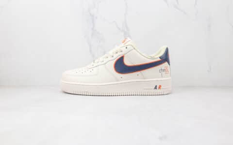 耐克Nike Air Force 1‘07纯原版本低帮空军一号白蓝橙色中国印字板鞋内置气垫 货号：BS8871-101