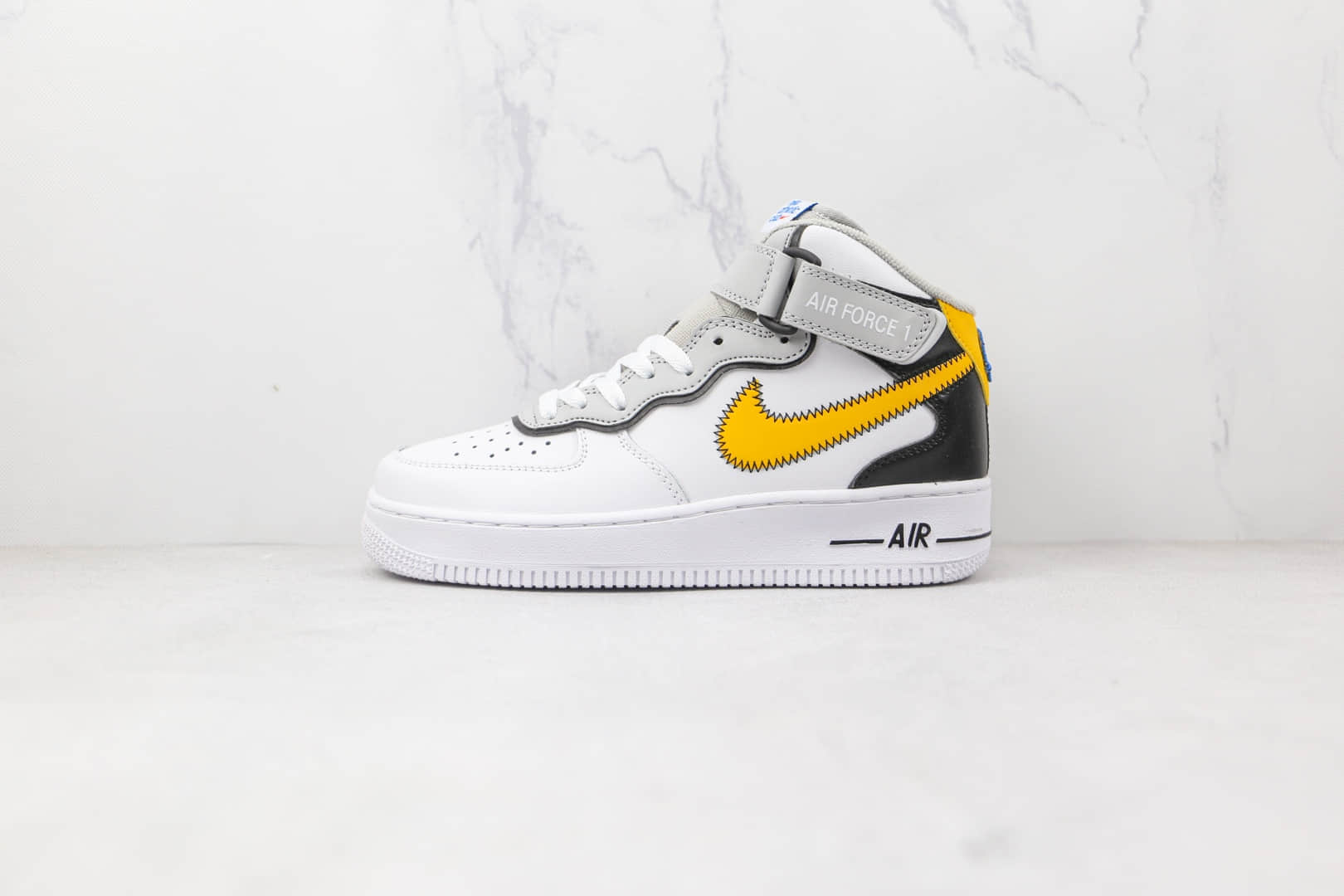 耐克Nike Air Force 1 Mid Athletic Club纯原版本中帮空军一号黑黄灰色缝线勾板鞋内置气垫 货号：DH7451-101