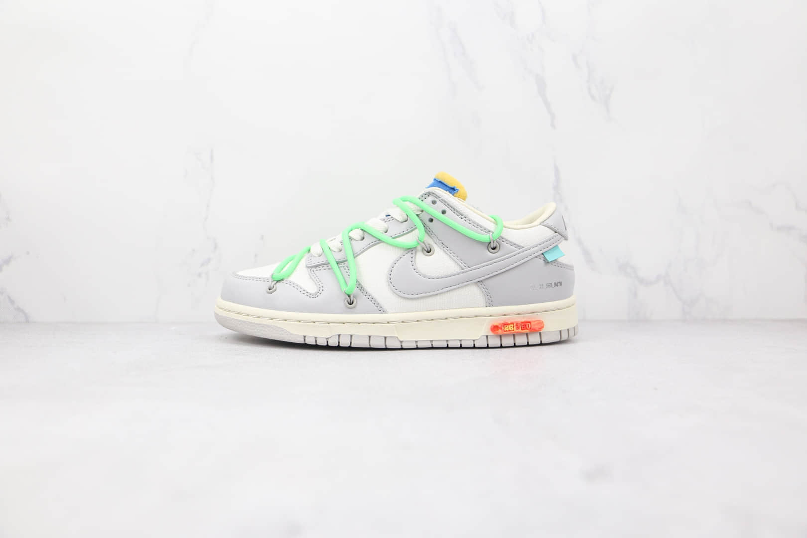 耐克Nike Dunk Low 50 x Off-White联名款纯原版本低帮皮面灰白绿色橙黄色标“2650”板鞋原盒原标 货号：DM1602-116