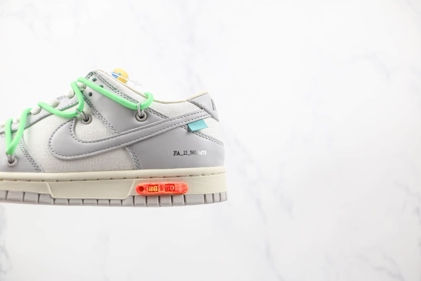 耐克Nike Dunk Low 50 x Off-White联名款纯原版本低帮皮面灰白绿色橙黄色标“2650”板鞋原盒原标 货号：DM1602-116