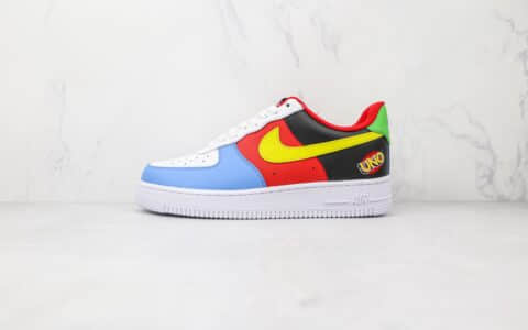 耐克Nike Air Force 1 x UNO联名款纯原版本低帮空军一号蓝红黑黄拼色彩虹配色板鞋内置气垫 货号：DC8887-100