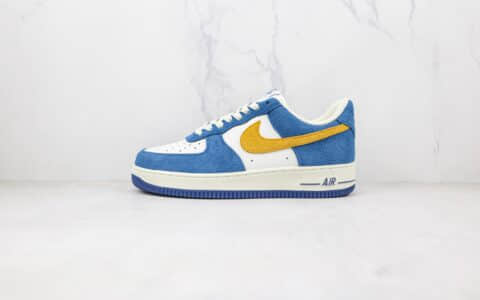 耐克Nike Air Force 1‘07纯原版本低帮空军一号麂皮蓝黄色板鞋内置气垫 货号：BQ8988-103