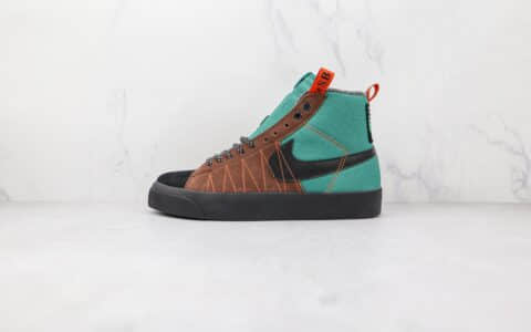 耐克Nike SB Zoom Blazer Mid PRO GT QS纯原版本中帮开拓者加绒绿棕色波浪缝线板鞋原盒原标 货号：DC8903-300