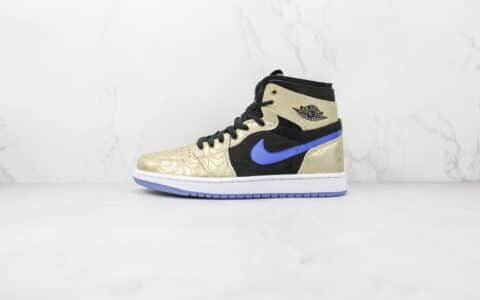 乔丹Air Jordan 1 Zoom CMFT Gold Laser纯原版本高帮AJ1金黑蓝色印花图案板鞋原盒原标 货号：DQ0659-700