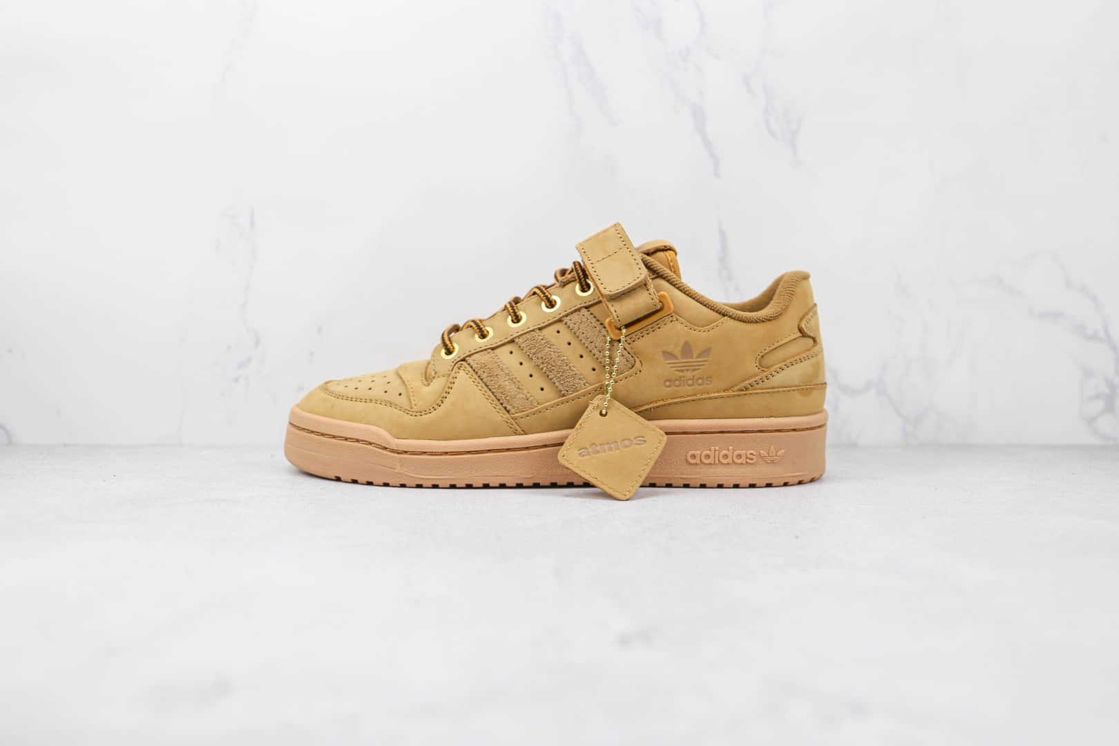 阿迪达斯Adidas Forum Low Wheat x atmos联名款小麦色魔术贴板鞋原盒原标 货号：GX3953