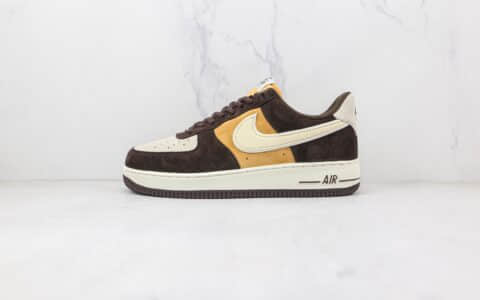 耐克Nike Air Force 1纯原版本低帮空军一号巧克力黄褐拼接猪八革麂皮板鞋内置气垫 货号：NT9988-008