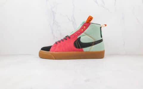 耐克Nike SB Zoom Blazer Mid PRO GT QS纯原版本高帮SB开拓者加绒粉绿色拼色波浪缝线板鞋原档案数据开发 货号：DC8903-301