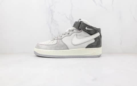 耐克Nike Air Force 1‘07 Mid纯原版本中帮空军一号麂皮灰色板鞋内置气垫 货号：DG9158-616