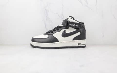 耐克Nike Air Force 1 Mid x Stussy斯图西联名款纯原版本中帮空军一号黑白熊猫板鞋内置气垫 货号：DJ7840-002