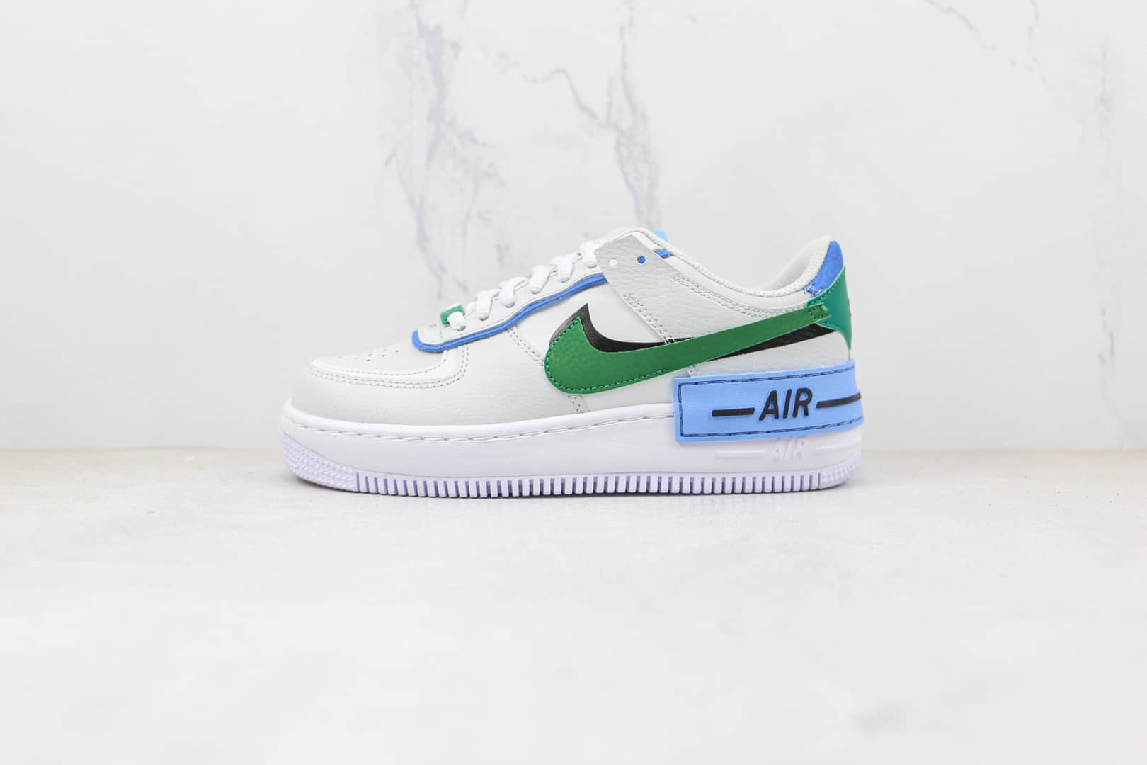 耐克Nike Air Force 1 Shadow纯原版本低帮空军一号马卡龙白绿蓝色板鞋原盒原标 货号：CI0919-004