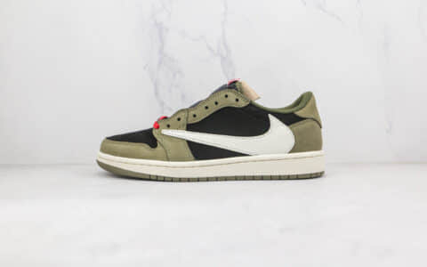 乔丹Air Jordan 1 low x Travis Scott联名款纯原版本低帮AJ1三方联名款军绿色板鞋原楦头纸板打造 货号：CQ4277-008