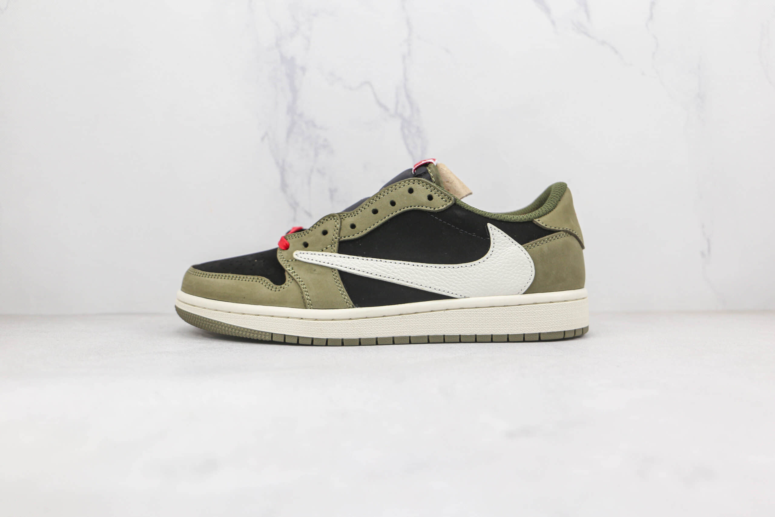 乔丹Air Jordan 1 low x Travis Scott联名款纯原版本低帮AJ1三方联名款军绿色板鞋原楦头纸板打造 货号：CQ4277-008