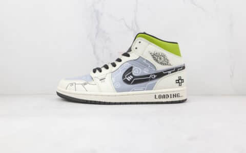 乔丹Air Jordan 1 Mid纯原版本中帮AJ1电玩主题系列白黑雾霾蓝绿游戏印花板鞋原盒原标 货号：554725-170