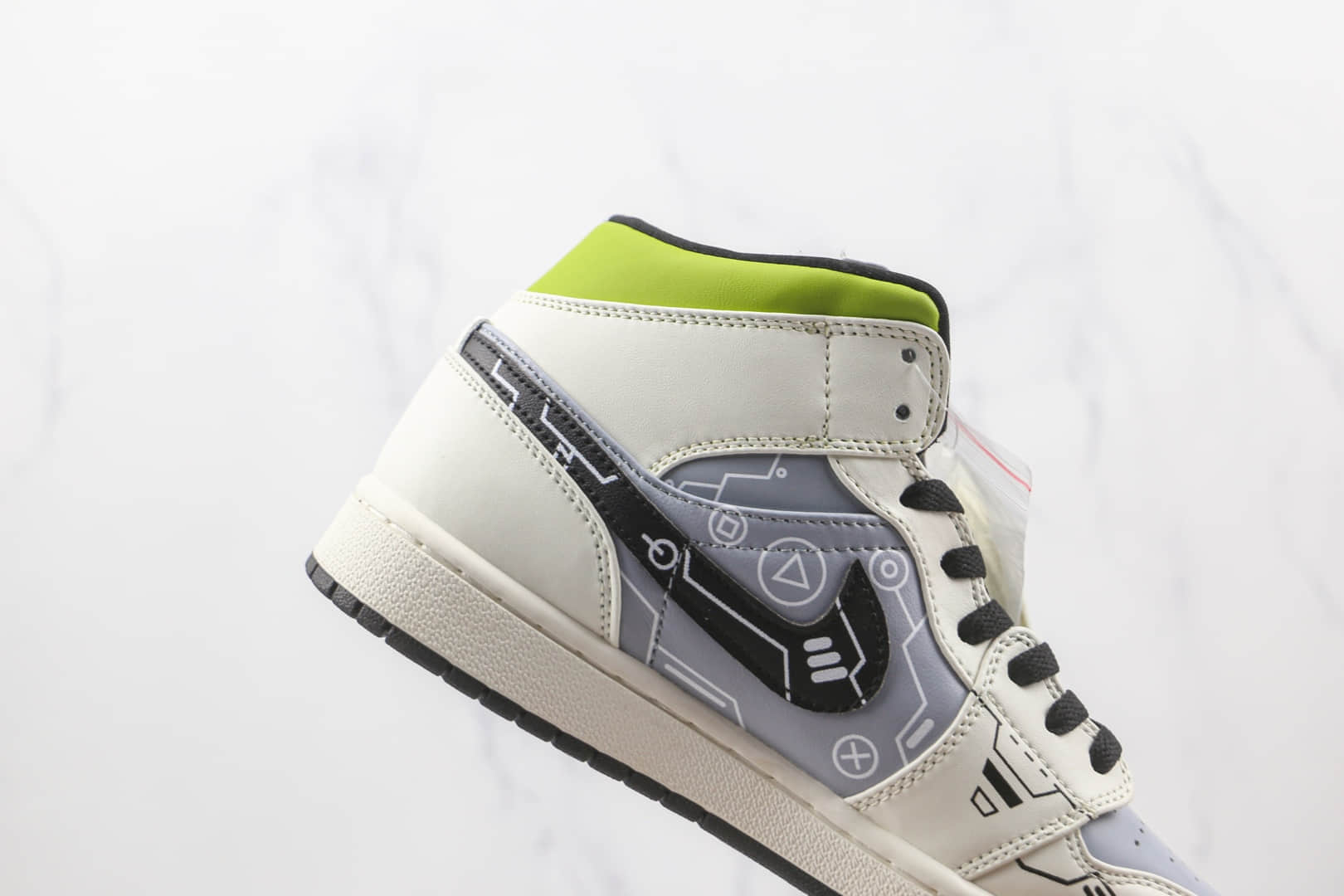 乔丹Air Jordan 1 Mid纯原版本中帮AJ1电玩主题系列白黑雾霾蓝绿游戏印花板鞋原盒原标 货号：554725-170