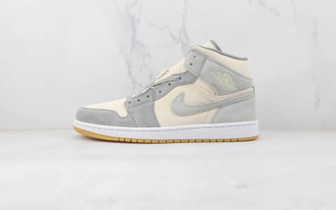 乔丹Air Jordan 1 Mid纯原版本中帮AJ1米灰色椰奶配色板鞋原档案数据开发 货号：DN4281-100