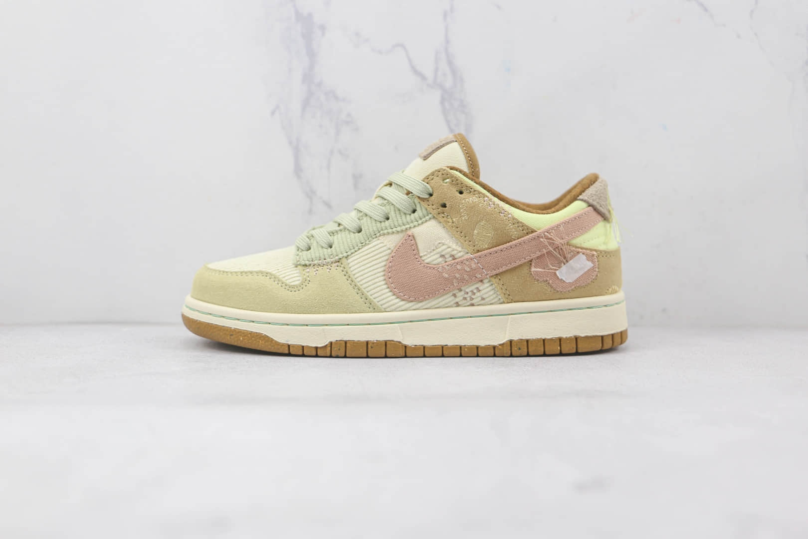 耐克Nike Dunk Low Bright Side纯原版本低帮DUNK米黄绿浅棕色拼接灯芯绒板鞋原档案数据开发 货号：DQ5076-121