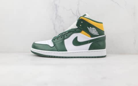 乔丹Air Jordan 1 Mid纯原版本中帮AJ1白绿黄西雅图超音速配色板鞋原档案数据开发 货号：554724-371