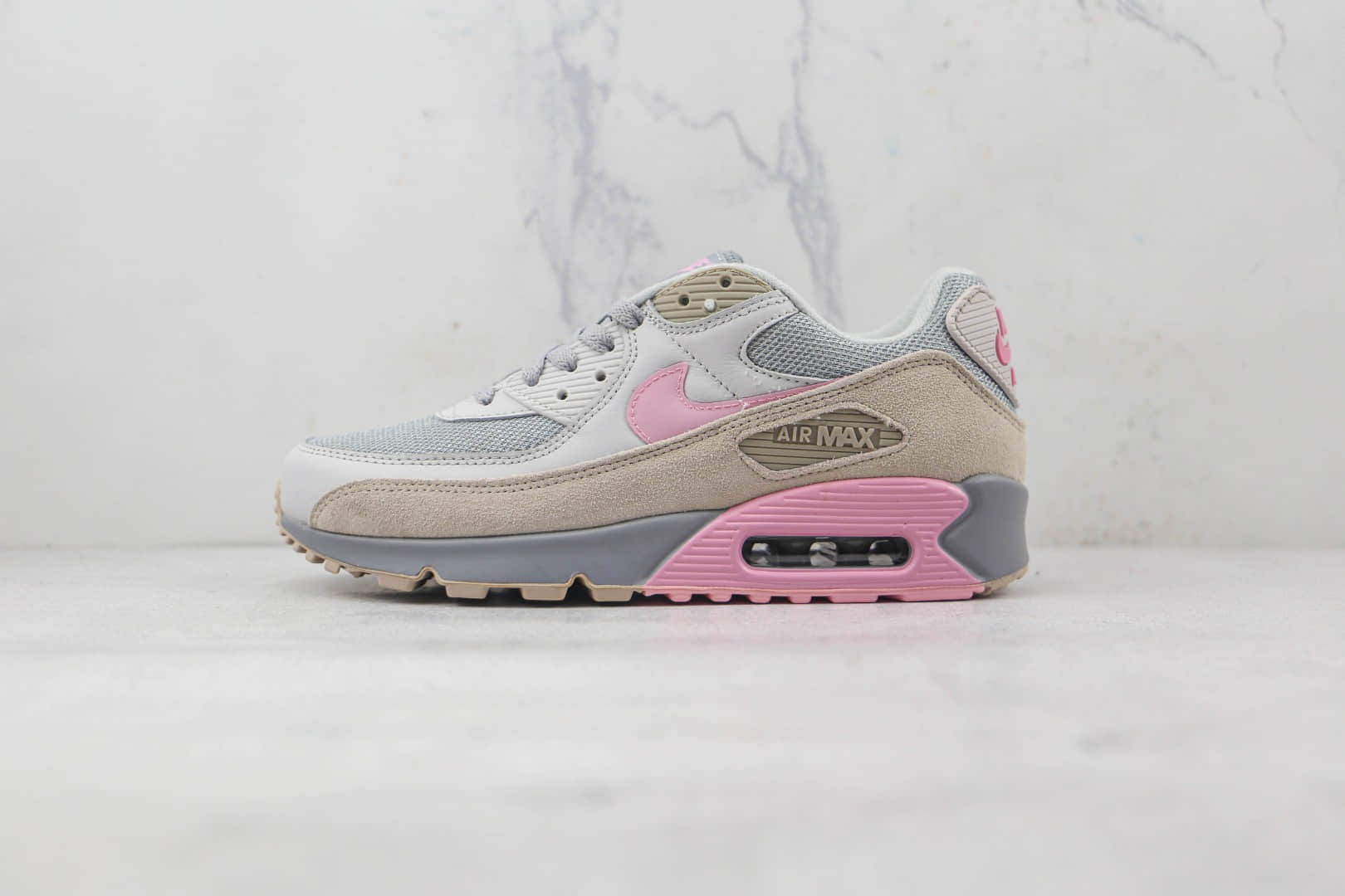 耐克Nike Air Max 90纯原版本粉钩灰麂皮Max气垫鞋原楦头纸板打造原盒原标 货号：CW7483-001