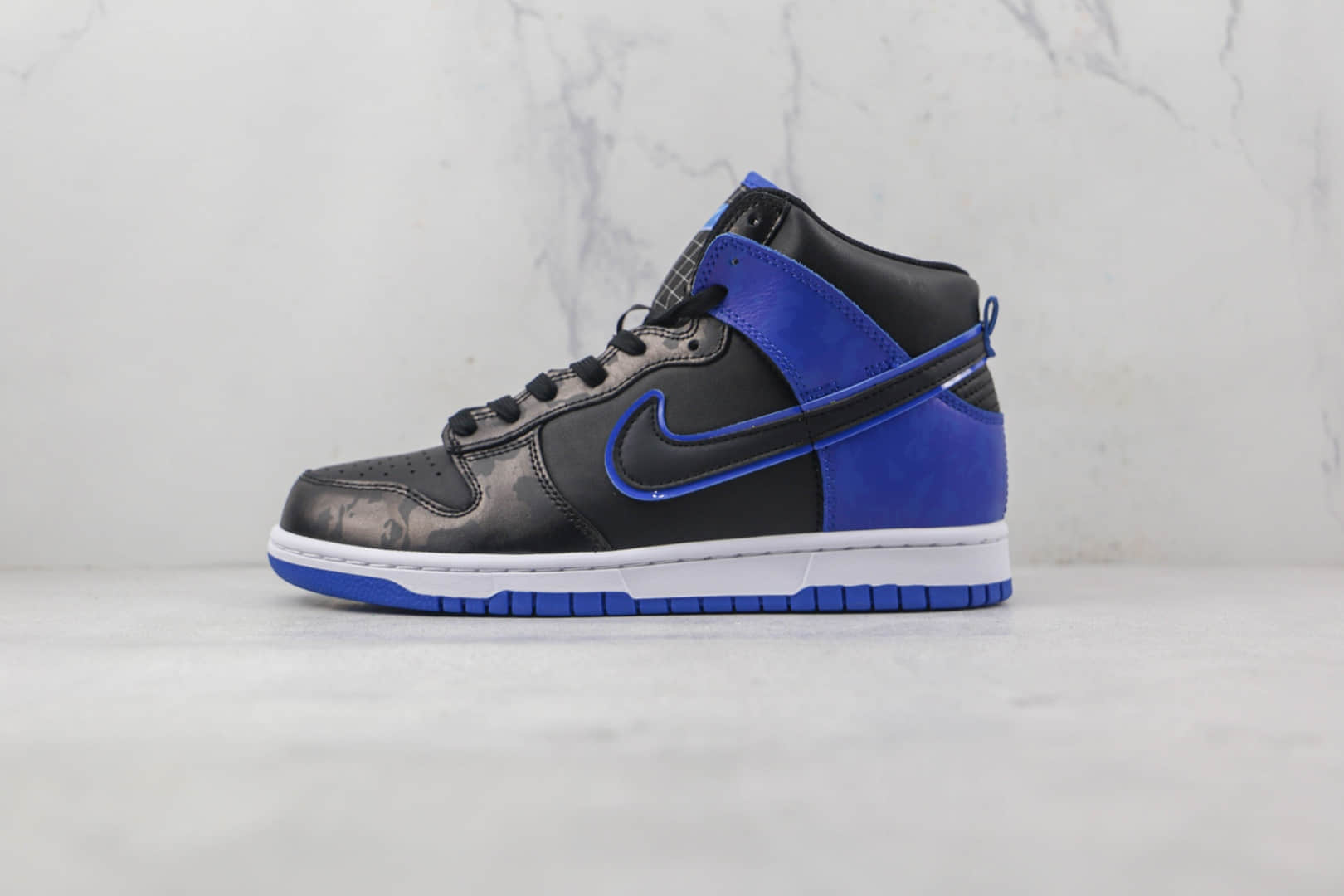 耐克Nike SB Dunk High Blue Camo纯原版本高帮SB DUNK黑蓝迷彩配色板鞋原档案数据开发 货号：DD3359-001