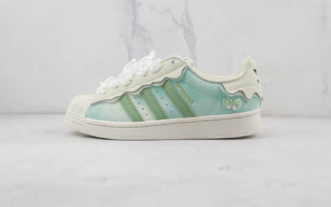 阿迪达斯adidas Originals Superstar Sail Green Lace莆田纯原复刻三叶草贝壳头米白绿花边雪糕丝带配色板鞋原楦头纸板打造 货号：GW4441