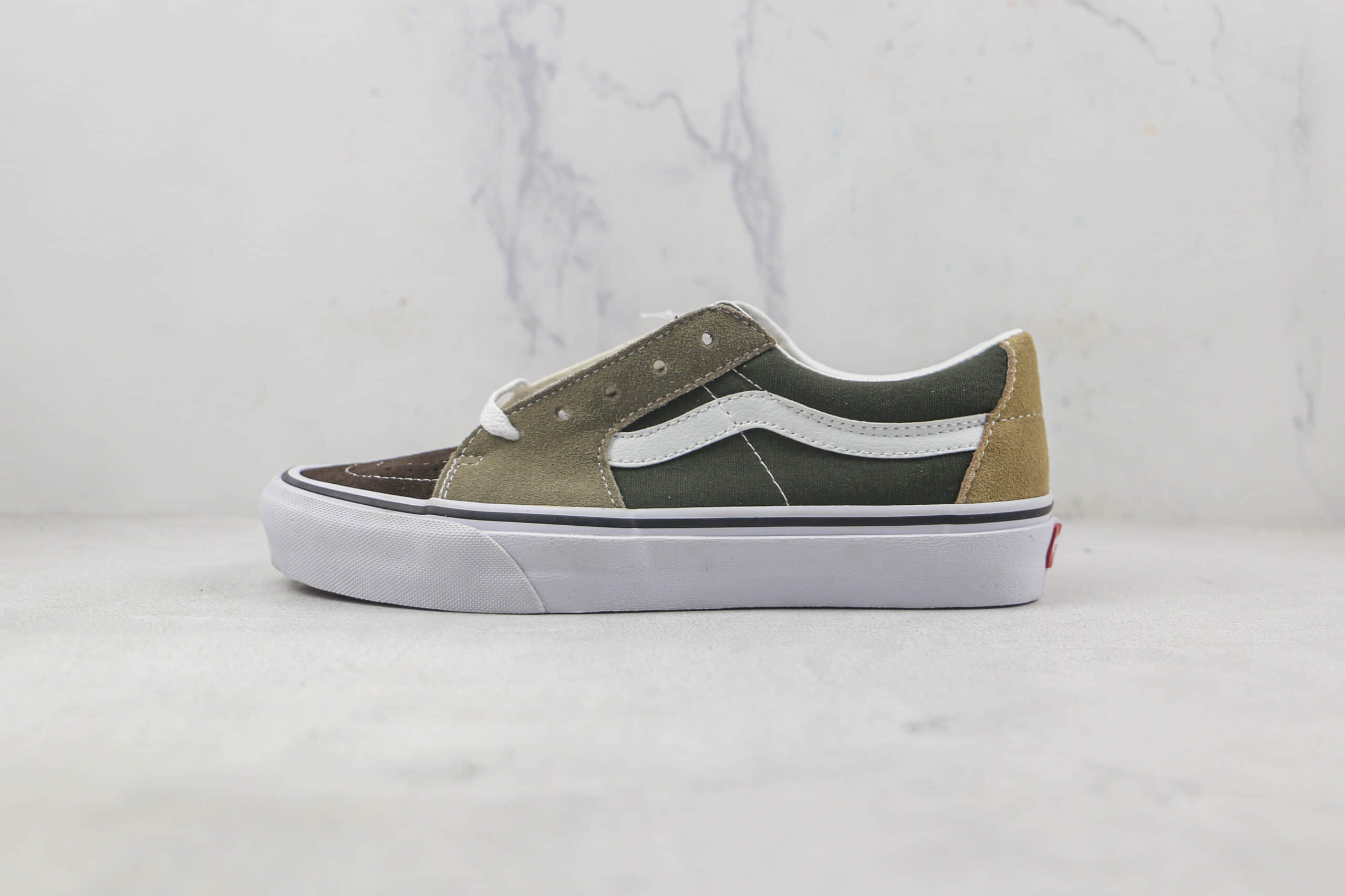 万斯Vans Sk8-Low余文乐同款棕绿拼接硫化帆布鞋原楦头纸板打造原盒原标 货号：VN0A4UUKB7J