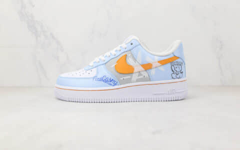 耐克Nike Air Force1 07纯原版本低帮空军一号定制款圣诞夜小熊灰蓝色板鞋 耐克空军一号定制款 货号：CW2288-669