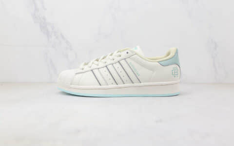 阿迪达斯Adidas Originals SUPERSTAR W纯原版本贝壳头白蓝色板鞋 阿迪达斯三叶草贝壳头系列 货号：HR0469