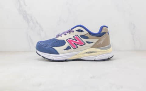 新百伦New Balance 990 x KITH联名款纯原版本NB990V3拼接米白粉蓝棕色复古老爹鞋 新百伦NB990联名款系列 货号：M990KH3