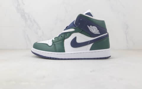 乔丹Air Jordan 1 Mid纯原版本中帮AJ1海军蓝绿拼色板鞋 莆田天花板AJ系列 货号：DZ5326-300