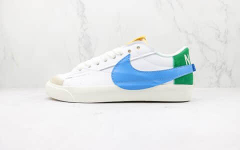 耐克Nike Blazer Low 77 Jumbo纯原版本低帮开拓者白绿蓝勾板鞋 耐克开拓者校园板鞋 货号：DQ1470-100