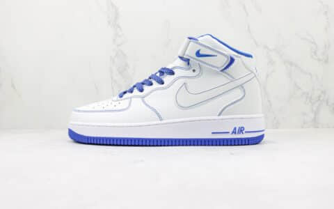 耐克Nike Air Force 1 Mid纯原版本中帮空军一号白蓝双勾魔术贴款板鞋 莆田耐克空军一号货源 货号：MK0619-233