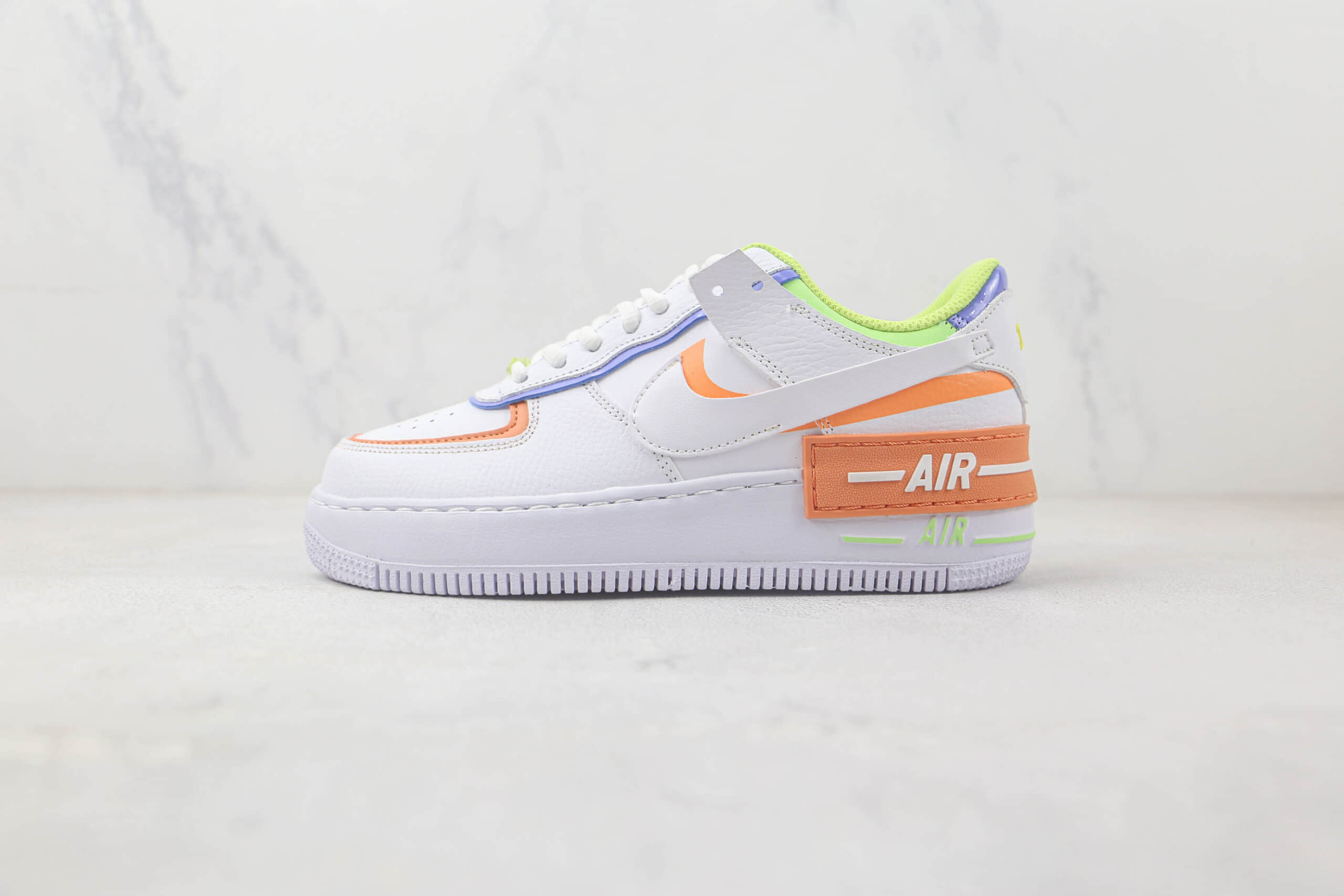 耐克Nike Air Force 1 Shadow Multi-Color纯原版本低帮空军一号白绿橙鸳鸯配色板鞋 耐克空军一号校园板鞋 货号：DX3718-100