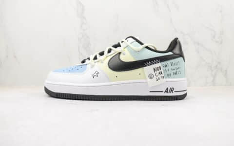 耐克Nike Air Force 1 '07 Low纯原版本低帮空军一号绑带白黄蓝拼色英文涂鸦印花板鞋 复刻耐克空军一号系列 货号：DH7561-102