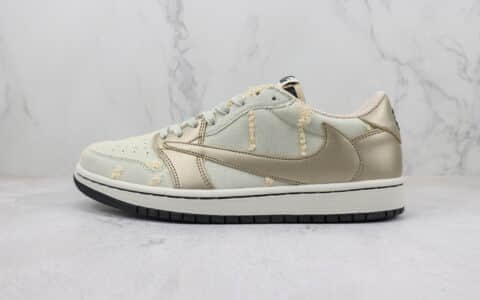 耐克Travis Scott x Air Jordan 1 Low纯原版本TS联名低帮AJ1香槟破洞牛仔倒勾篮球鞋 莆田天花板AJ1系列 货号：DM7866-815