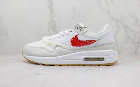 耐克Nike Air Max 1纯原版本Max1白红羽毛勾子半掌气垫复古跑鞋 莆田耐克货源 货号：FJ4451-100