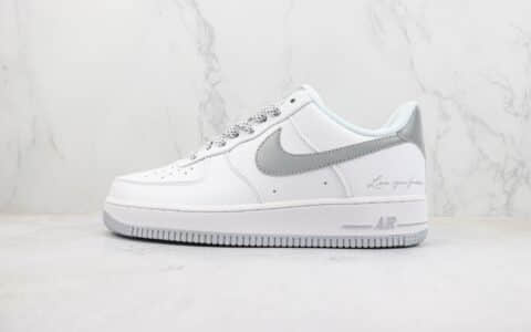 耐克Nike Air Force 1 Low纯原版本空军一号低帮AF1白灰色英文印花3M反光板鞋 莆田耐克工厂 货号：LO1718-051