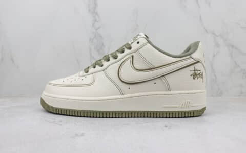 耐克Nike Air Force 1 Low纯原版本斯图西空军一号低帮AF1白橄榄绿3M反光板鞋 莆田耐克工厂 货号：UN1635-777