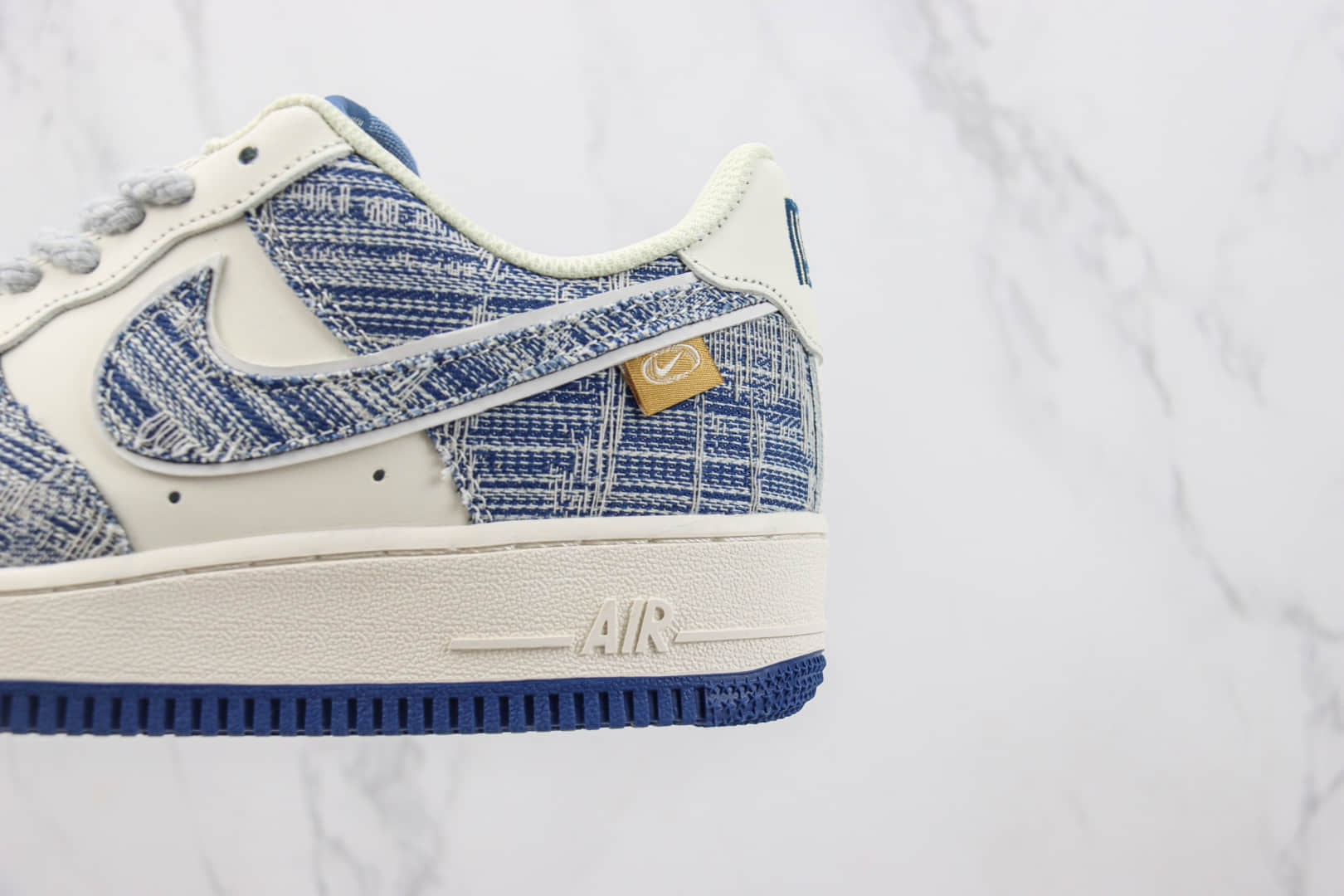 耐克Nike Air Force 1 Low纯原版本空军一号低帮AF1白蓝牛仔补丁板鞋 莆田天花板AF1系列 货号：FB0607-077