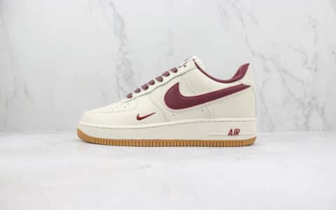 耐克Nike Air Force 1 Low纯原版本空军一号低帮AF1米白酒红板鞋 莆田耐克代理 货号：HD1689-107