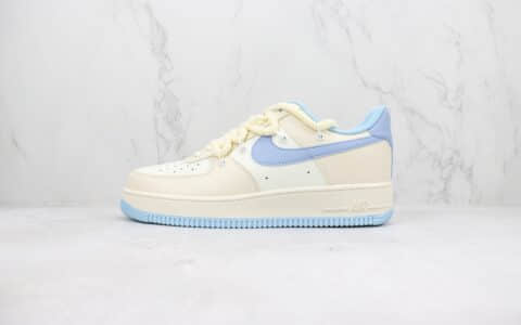 耐克Nike Air Force 1 Low纯原版本空军一号低帮AF1米黄蓝色绑带板鞋 莆田天花板AF1 货号：BD7701-011