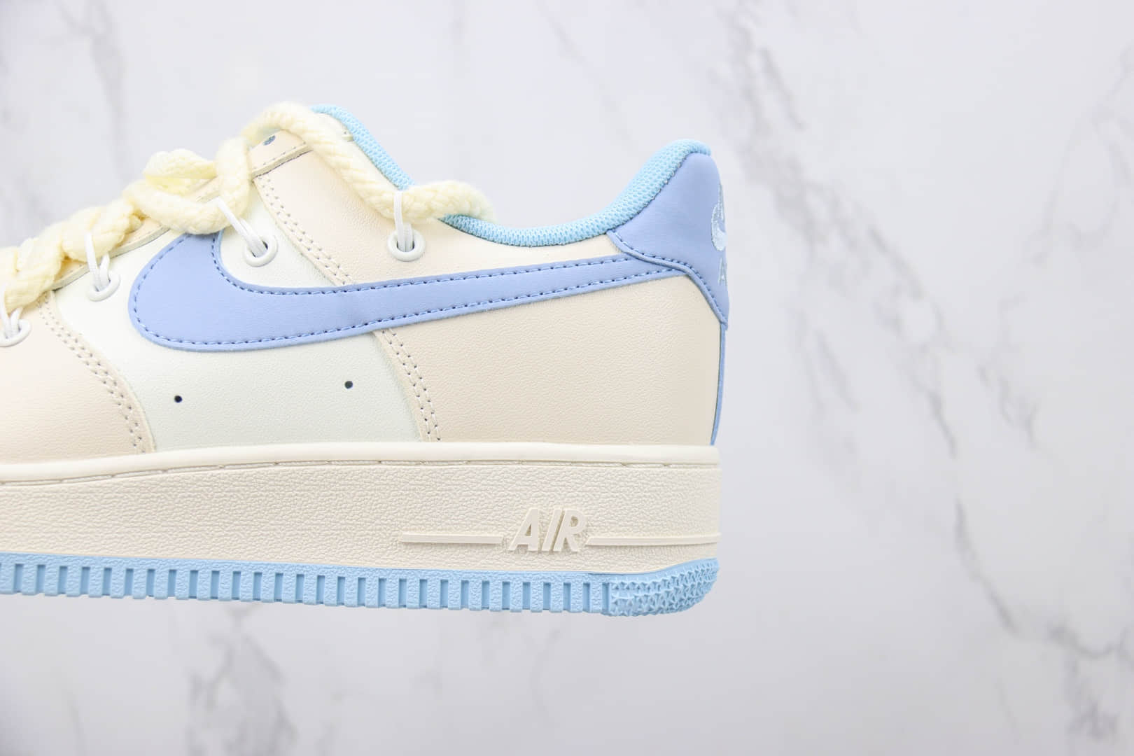 耐克Nike Air Force 1 Low纯原版本空军一号低帮AF1米黄蓝色绑带板鞋 莆田天花板AF1 货号：BD7701-011