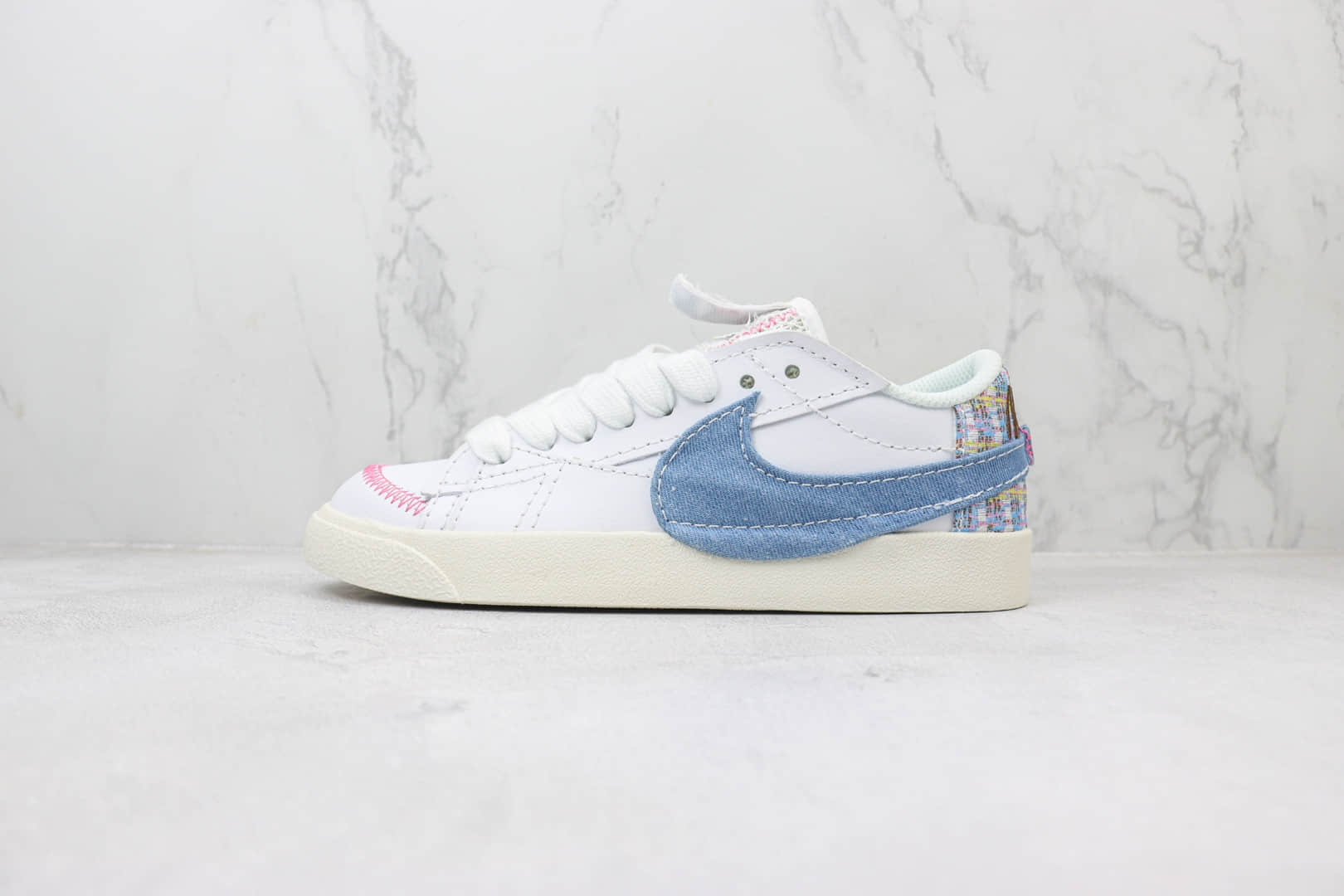 耐克Nike Blazer Low '77 Jumbo纯原版本低帮开拓者牛仔丹宁小香风板鞋 莆田耐克代理 货号：FJ7741-141