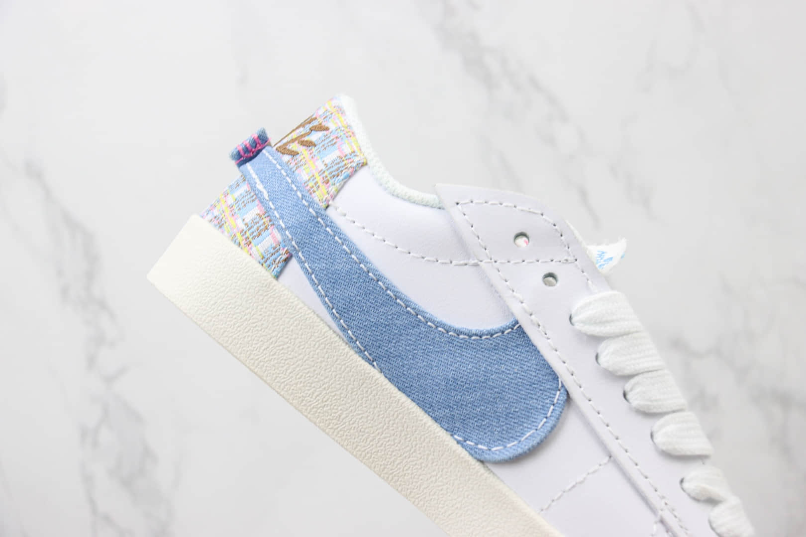 耐克Nike Blazer Low '77 Jumbo纯原版本低帮开拓者牛仔丹宁小香风板鞋 莆田耐克代理 货号：FJ7741-141