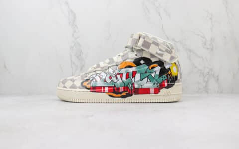 耐克Louis Vuitton x Nike Air Force 1 Mid纯原版本路易威登LV联名空军一号棋盘格中帮AF1涂鸦印花板鞋 莆田天花板AF1 货号：1A9V36